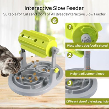 Newly Released at Buy Center: Interactive Dog Cat Food Puzzle Toy Slow Feeder Pet Bowl Treat Boredom Dispensing Slow Feeder Anxiety IQ Training In Smart Feeding And Adjustable Height For Small Medium Dogs