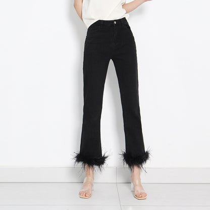 Simple Cropped Fashion Trousers Ostrich Feather Stitching Design For Women Buy Center