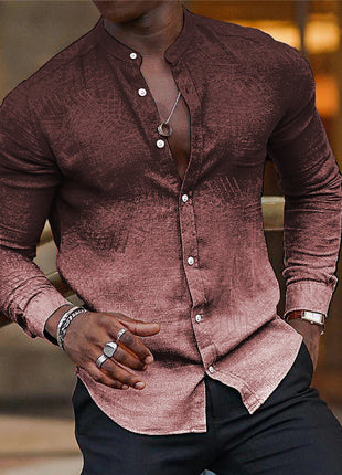 Gradient Men's Casual Long Sleeve Stand Collar Shirt