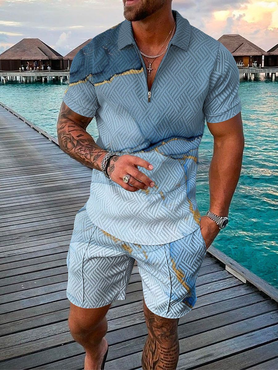 Polo Shirt Suit Men's Casual 3D Printed Polo Shirt Shorts