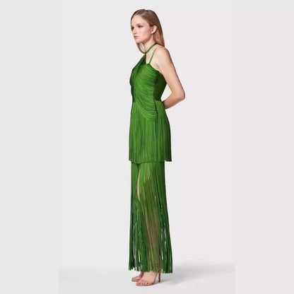 Green Halter Spaghetti Straps Tassel Dinner Ball Dress Buy Center