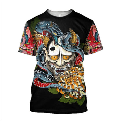 Camiseta de hombre 3D con estampado de samurái, camiseta holgada de cuello redondo