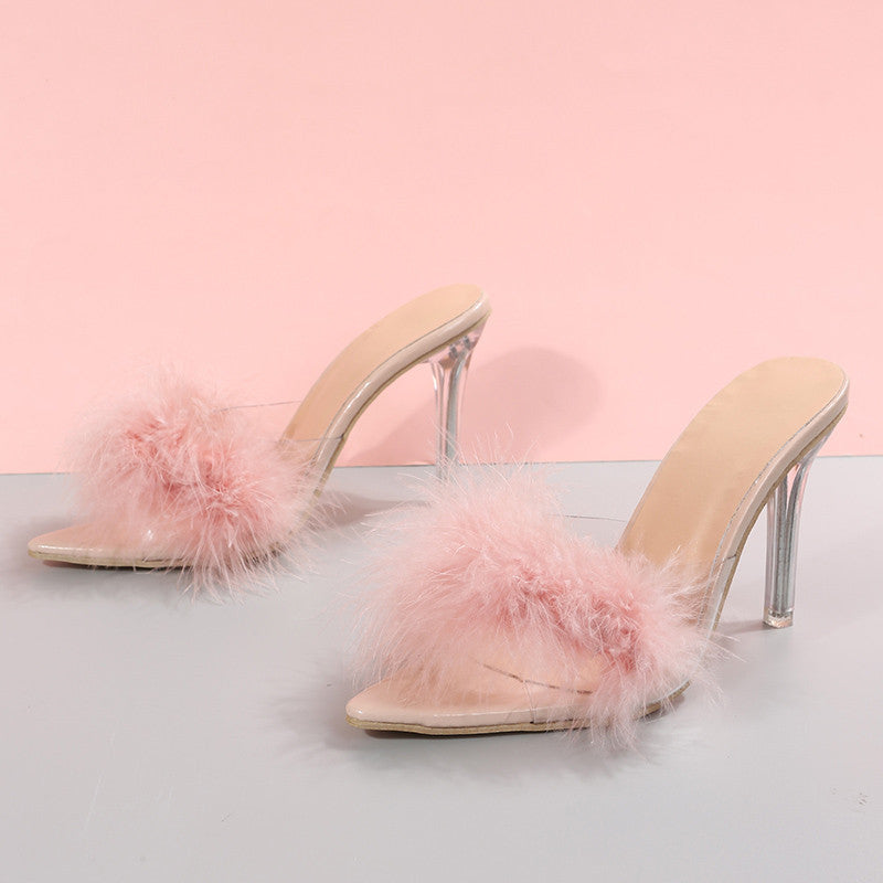 Pointed Toe High Heel Sandals Plus Size Open Toe Furry Stiletto Heel Buy Center