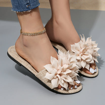 Buy Center Exclusive Offer-Flat Slippers Solid Color Flower Breathable White