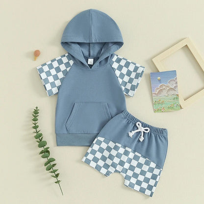 Summer European And American Boys' Plaid Hooded Fleece And Shorts Suit Buy Center