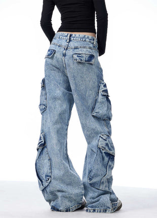 Multi-Pocket Workwear Jeans Women's Loose Wide-leg Pants