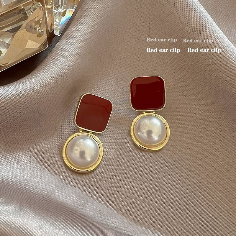 Square Pearl Metal Alloy Earrings Buy Center