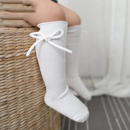 Buy Center Exclusive Offer-Girls' Bow Tube Socks Children's Monochrome Flat Mouth White