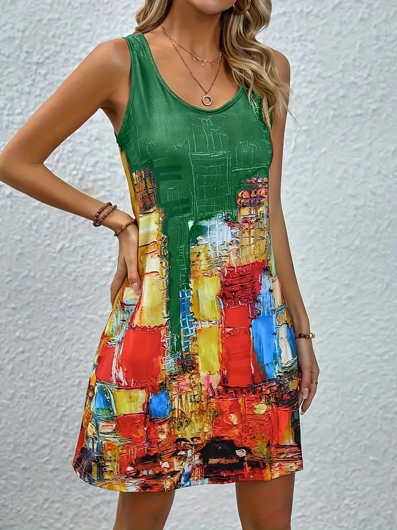 Fresh Arrivals at Buy Center: Casual Printing Sleeveless U-neck Dress