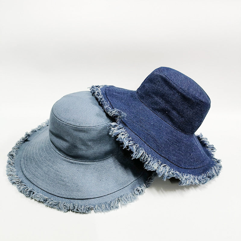 Women's Spring And Summer Retro Big Brim Solid Color Denim Hat | Women's Clothing-Accessories-Woman Hats | Buy Center