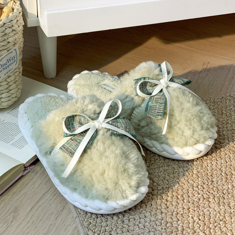 Bow Cotton Warm Non-slip Platform Slippers Buy Center