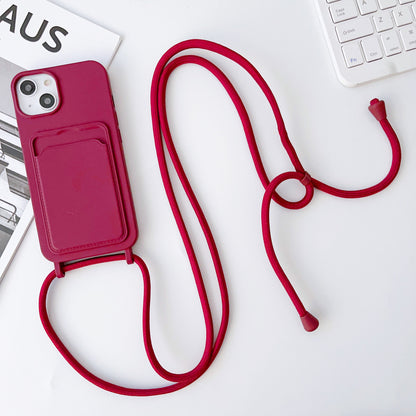 Hot New Arrivals at Buy Center: Integrated Card Holder Cross Body Lanyard Phone Case Silicone Color Protective Cover Wine Red