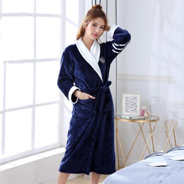 Winter Flannel Lovers Robe Gown Elegant Solid Casual Sleepwe Buy Center