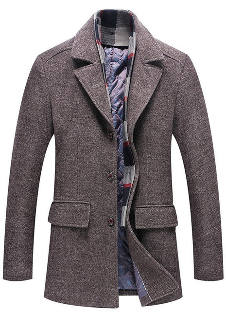 Abrigo de lana de otoño e invierno para hombre, moda, cuello polo, bufanda de algodón