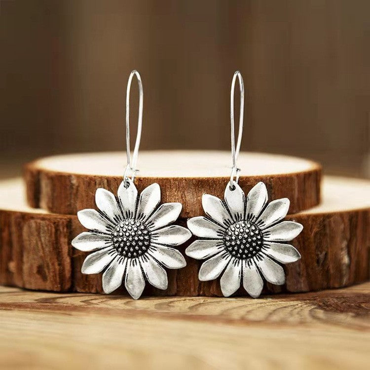 Buy Center Hot Pick-Retro Three-dimensional Sunflower Eardrops Sunflower Silver