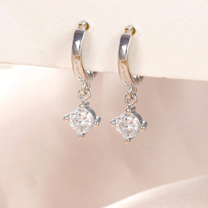 Buy Center Excellence-Simple Heart-shaped Round Drop-shaped Large Zircon Earrings Eardrops E1045 Silver Round