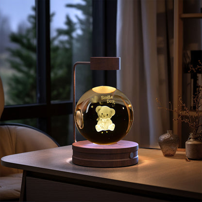 Crystal Ball Cosmic Dinosaur Indoor Night Light USB Power Warm Bedside Light Birthday Gift Night Lamp Little Bears Dark wood