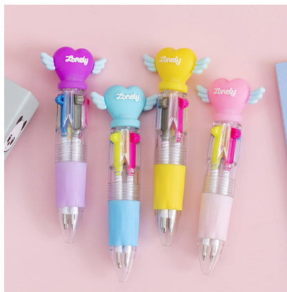 Fresh on the Scene at Buy Center: Cute Cartoon Cute Object Four-color Press Color Ballpoint Pen Random 1PC Heart Wings