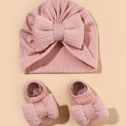 Fresh on the Scene at Buy Center: Tam-o'-shanter And Socks Suit Infant Knitted Big Bow Leather Pink