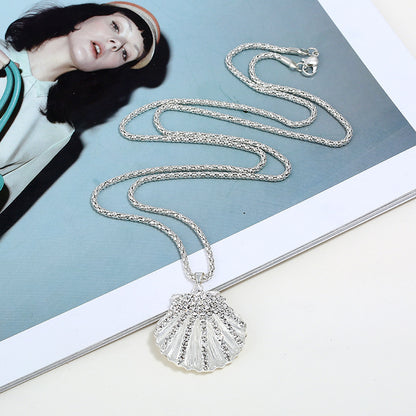 Hot New Items at Buy Center: Metal Fan Shell Rhinestone Long Necklace