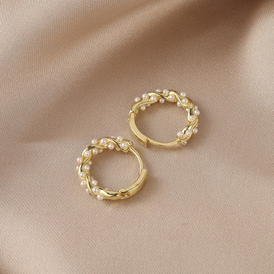 Fresh on the Scene at Buy Center: French Wrapped Pearl Ring Earrings For Women, With A Light Luxury Temperament And A High-end Feel. Earrings Buckle Gold