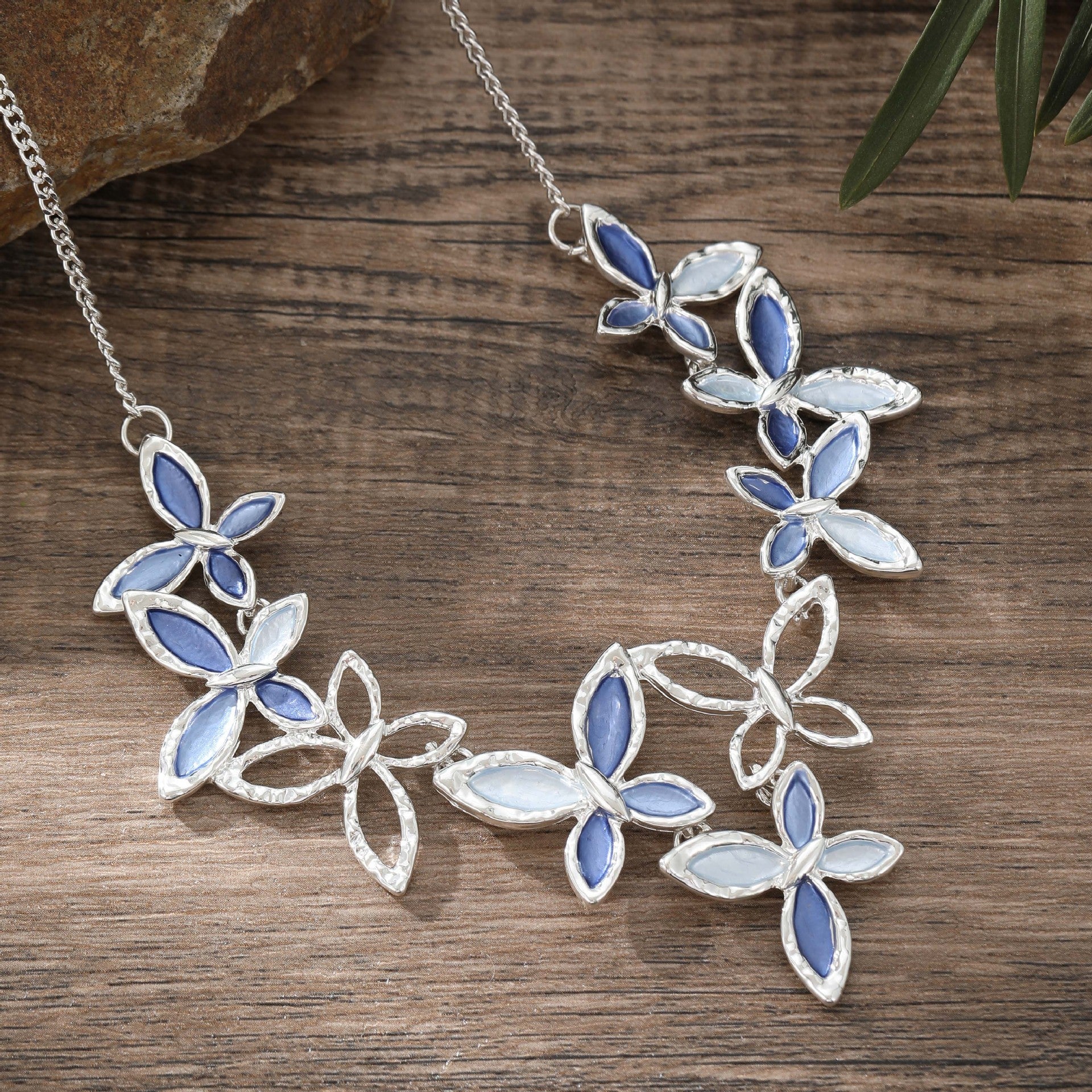 Buy Center Hot Pick-Color Painting Oil Hollow Pansy Necklace Fashion Blue Butterfly Silver