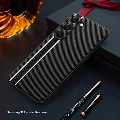 Newly Released at Buy Center: Business Plain Leather Phone Case Ultra-thin Carbon Fiber Black Stripes