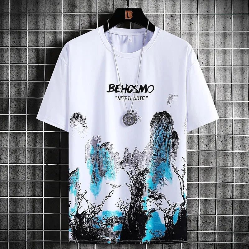 Camiseta deportiva transpirable de manga corta con pintura de tinta y grafiti para hombre