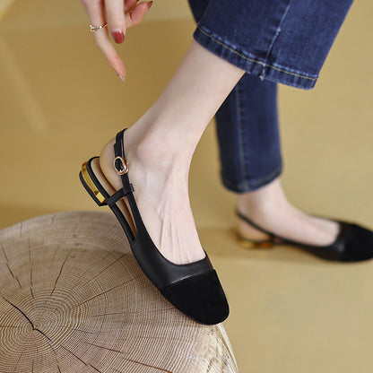 Fresh Arrivals at Buy Center: Closed Toe Sandals Women's One-strap Color Matching Empty Flat Heel Black In Stock