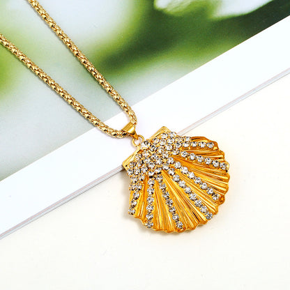 Hot New Items at Buy Center: Metal Fan Shell Rhinestone Long Necklace