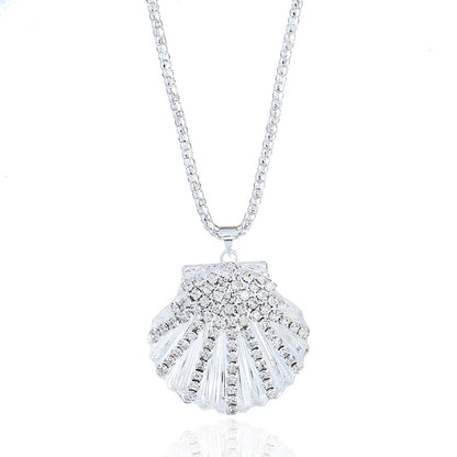 Hot New Items at Buy Center: Metal Fan Shell Rhinestone Long Necklace Silver