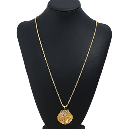 Hot New Items at Buy Center: Metal Fan Shell Rhinestone Long Necklace