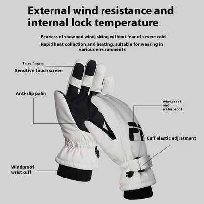 Non-slip Waterproof Fleece Lined Thickened Warm Gloves Women's Outdoor Skiing Touch Screen