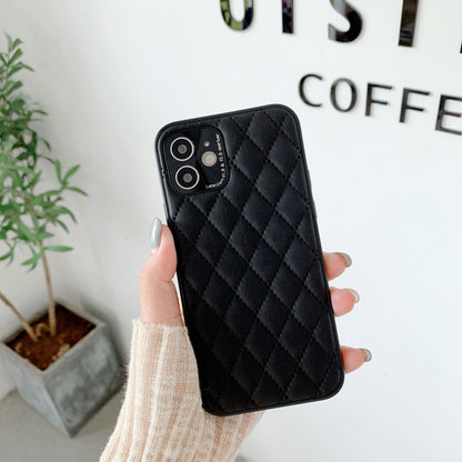 New at Buy Center: Solid Color Diamond Plaid Lambskin Phone Case Black