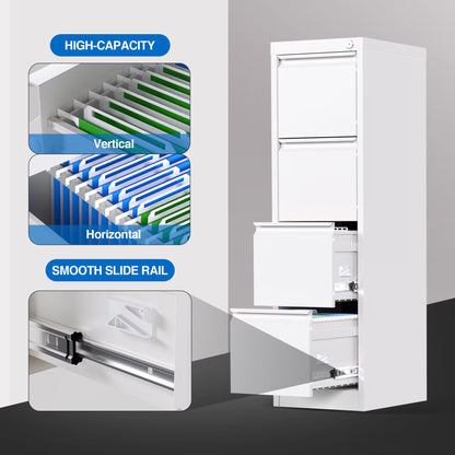 Metal Vertical File Storage Cabinet With 4 Drawer,Office Home Steel Lockable Vertical File Cabinet For A4 Letter Legal Size, 14.96inch W X 17.72inch D X 52.36inch H, Assembly Required White Buy Center