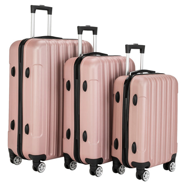 Valise à roulettes verticale 3 en 1 avec poignée, 20 pouces, 24 pouces, 28 pouces, en alliage d'aluminium ABS, couleur tendance - Or rose