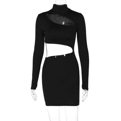 Buy Center Prestige: Fashion Cutout Slim Fit Turtleneck Long Sleeve Dress Black