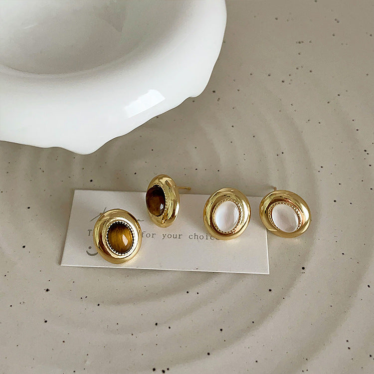 Fresh Arrivals at Buy Center: French Retro Tigereye Metal Stud Earrings For Women Light Luxury