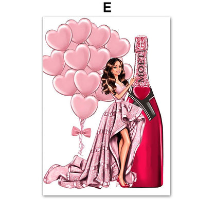 Fresh on the Scene at Buy Center: Fashion Bag Girl Balloon Champagne Wall Art Canvas Print 5style