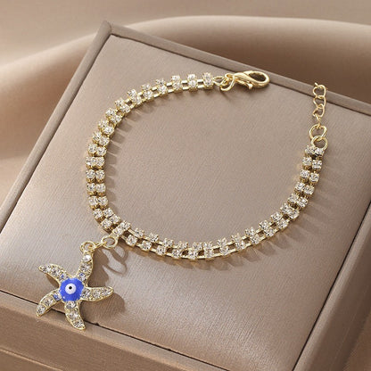 Buy Center Best Value-Devil Blue Eye Bracelet Palm Sea Star Evil Eye Full Diamond Double Layer Bracelet Gold