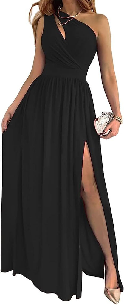 Women's One Shoulder High Split Cutout Sleeveless Elegant Sexy Cocktail Maxi Dress Buy Center