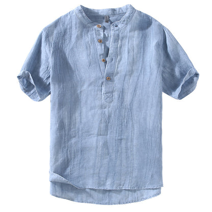 Newly Released at Buy Center: Japanese-style Retro Men's Youth Casual Linen Short-sleeved Shirt