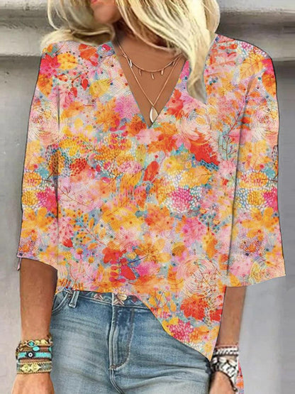 Fresh Arrivals at Buy Center: Women's European And American All-matching Printed Casual V-neck Shirt Printing H