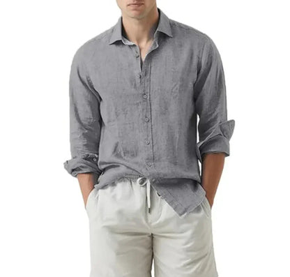 Hot New Items at Buy Center: Cotton And Linen Solid Color Youth Casual Cotton And Linen Lightweight Breathable Men's Shirt Light Gray