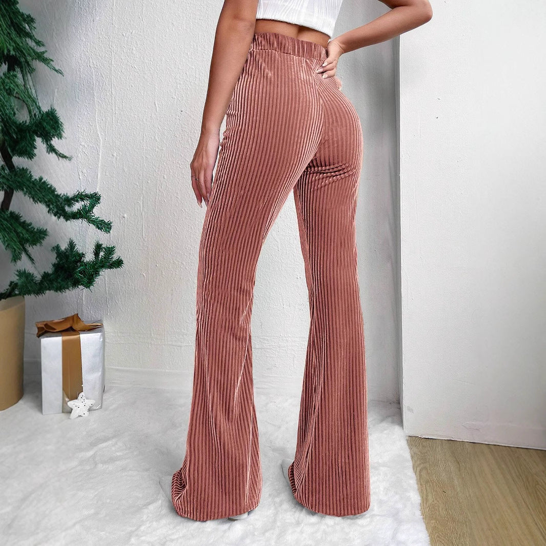 High Waist Lamp Wick Corduroy Bell-bottom Pants Wide Leg Women Buy Center