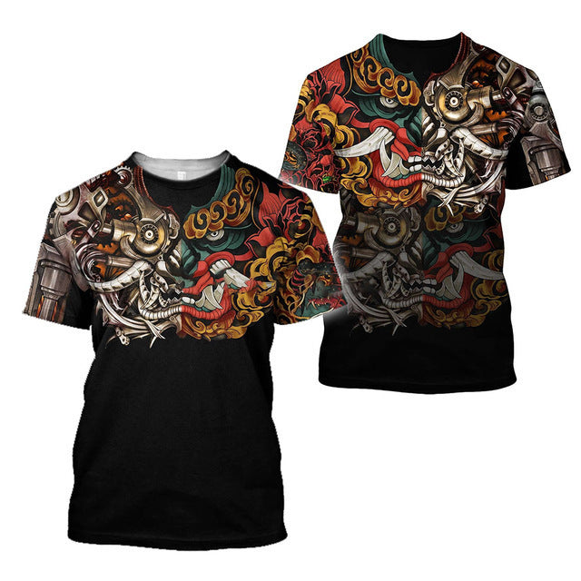 Camiseta de hombre 3D con estampado de samurái, camiseta holgada de cuello redondo