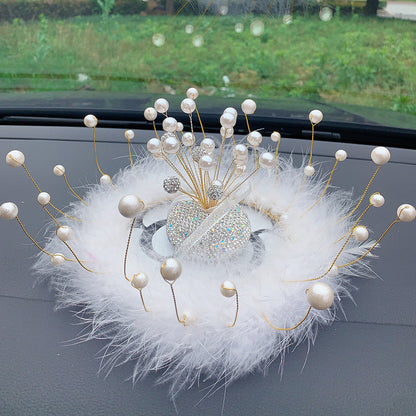 Fresh Arrivals at Buy Center: Innovative Car Decoration Vehicle Center Console Diamond Star Decoration Ornaments Pearl White Feather Pad