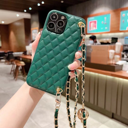 Just Arrived at Buy Center: Phone Case Diamond Plaid Crossbody Protective Sleeve Dark Green Can Be Adjusted