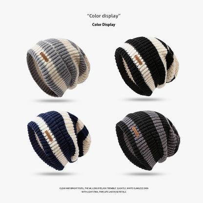 Japanese Style Stripe Letters Loose Big Head Circumference Woolen Cap Buy Center