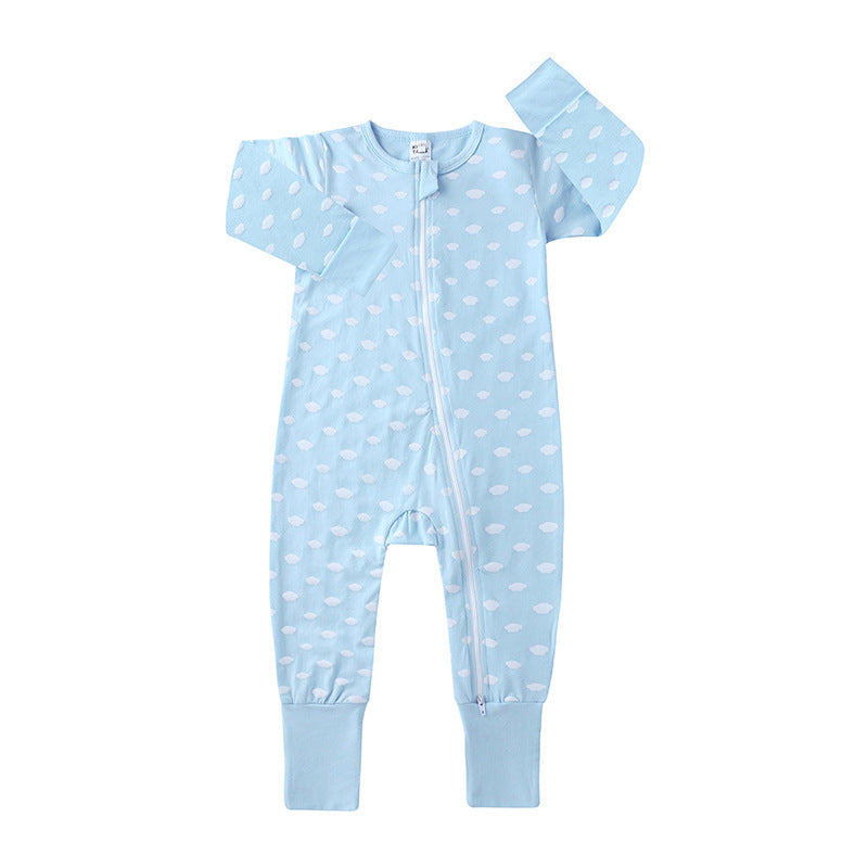 Newly Released at Buy Center: Spring And Autumn Long Sleeve Cotton Baby Jumpsuit Male And Female Baby Home Romper White Cloud Jumpsuit